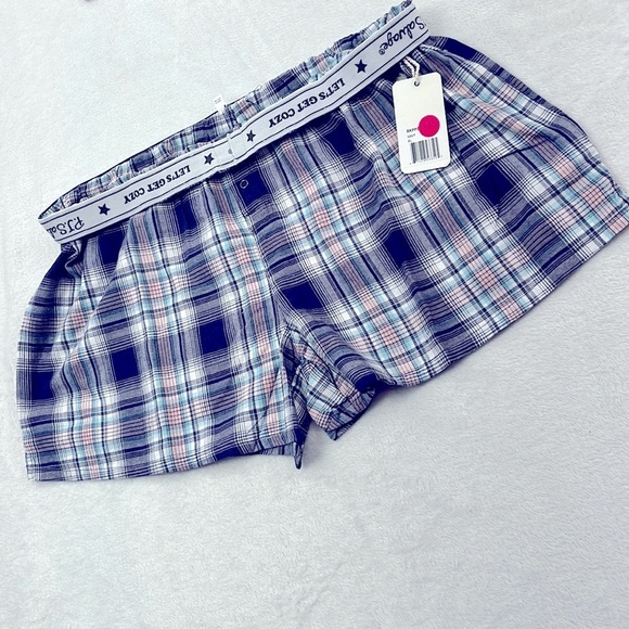 NWT PJ Salvage XL 100% Cotton Blue Pink Plaid Boxer Short Pajama - Picture 5 of 11
